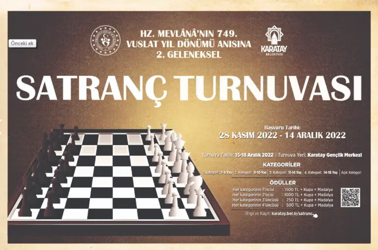  KARATAY BELEDİYESİ’NDEN 749. VUSLAT YILDÖNÜMÜ ANISINA 2. SATRANÇ TURNUVASI